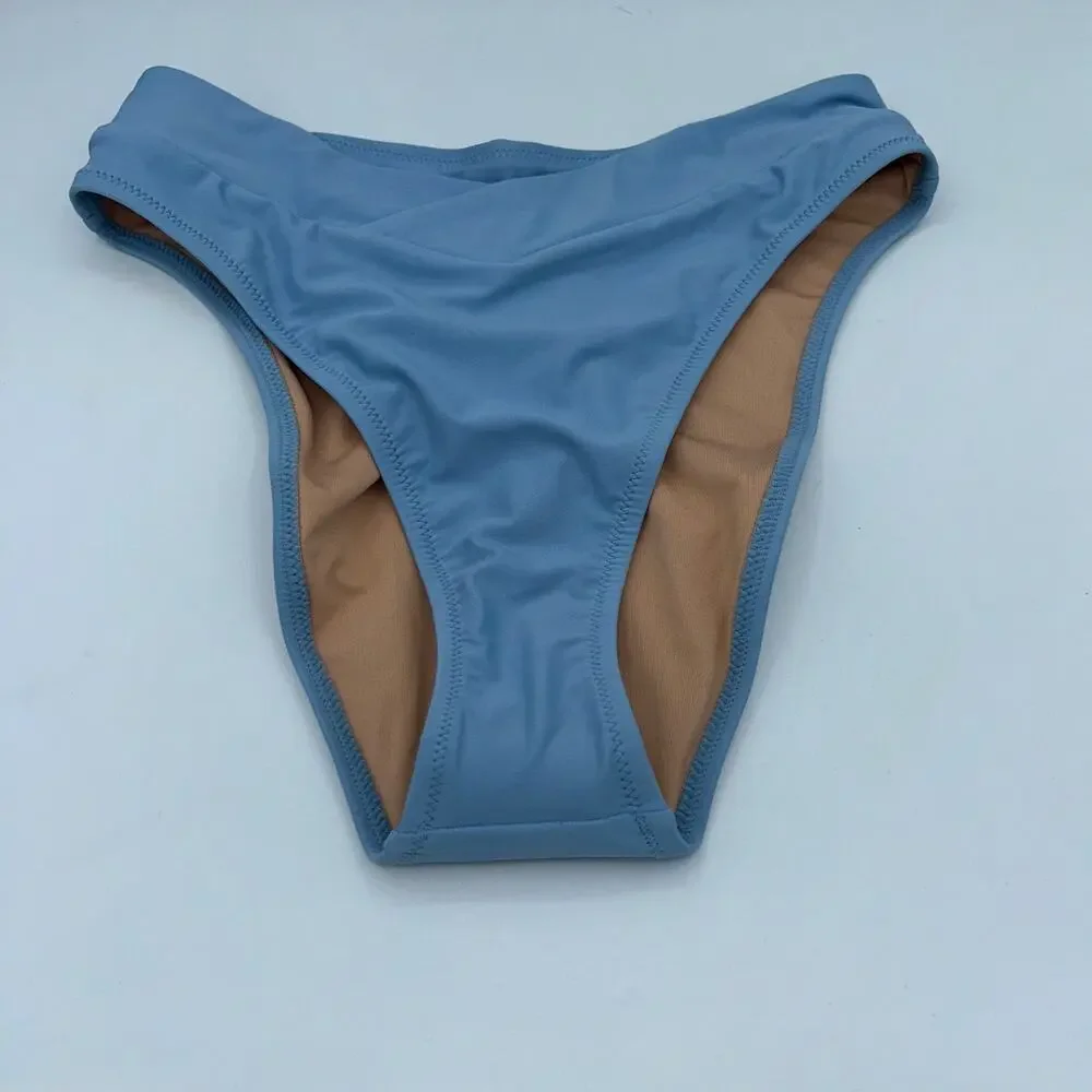 NWT J. Crew Blue Cross-Front Cheeky Bikini Swim Bathing Suit Bottom Size Small